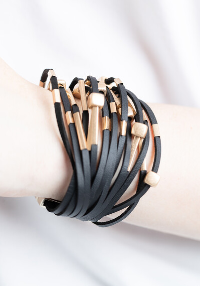 Women's Gold Beads Faux Leather Bracelet Women's Gold Beads Faux Leather Bracelet Image 2