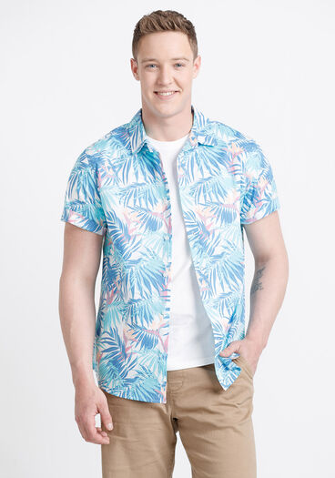 Men's Palm Leaf Shirt, BRIGHT BLUE