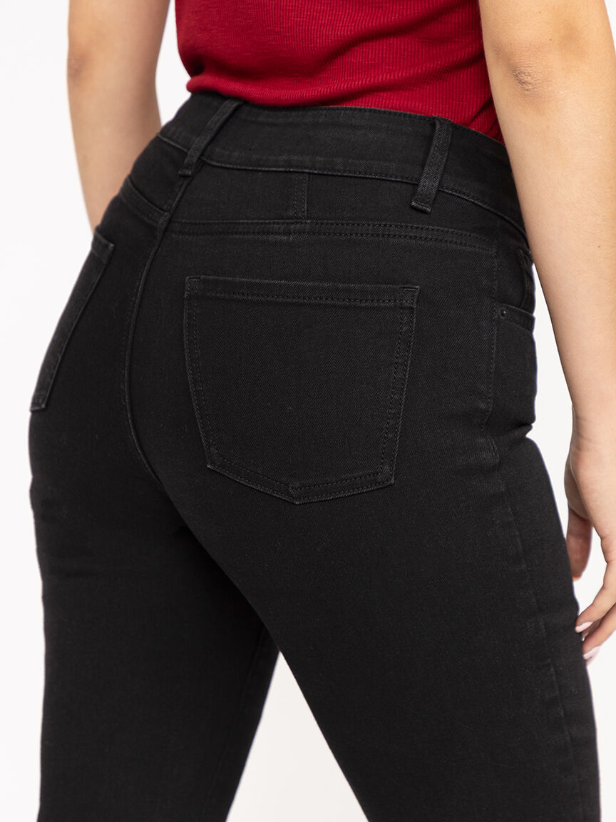 Women's 2 Button Black Baby Boot Jeans