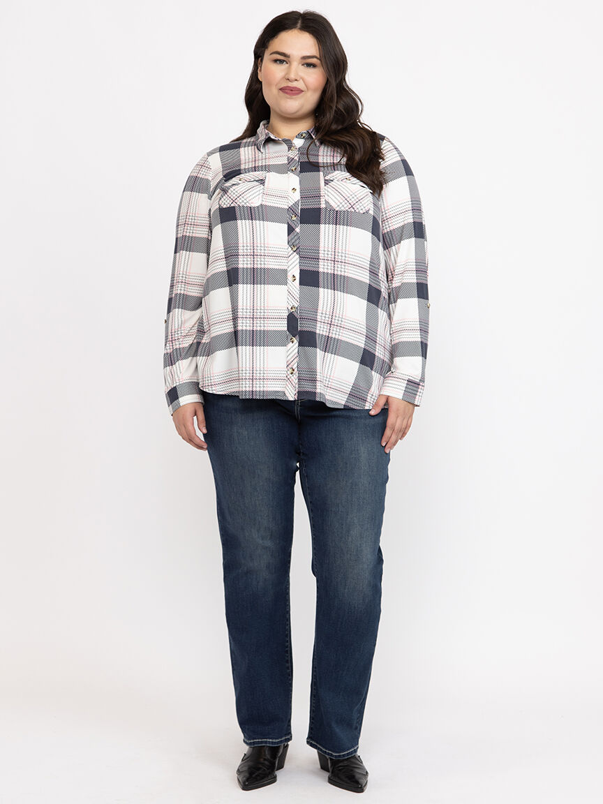 Women's Knit Plaid Shirt