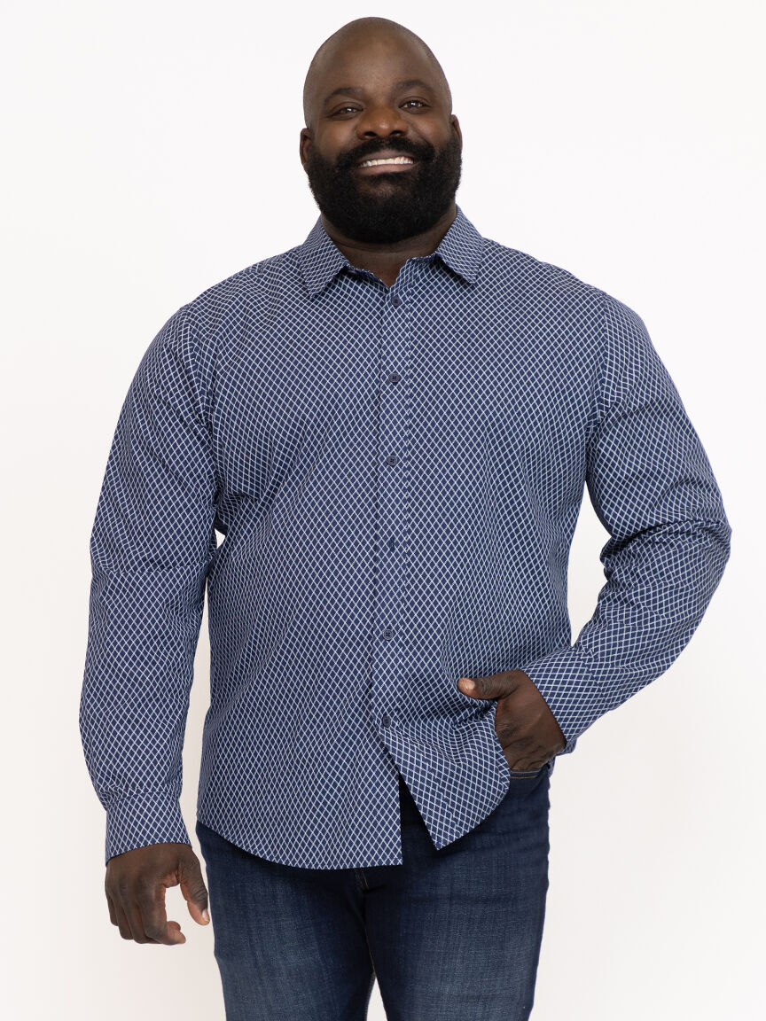 diamond print dress shirt Silk Shirts for Men Short Sleeve Geometric Diamond Pattern Silk Dress Shirt
