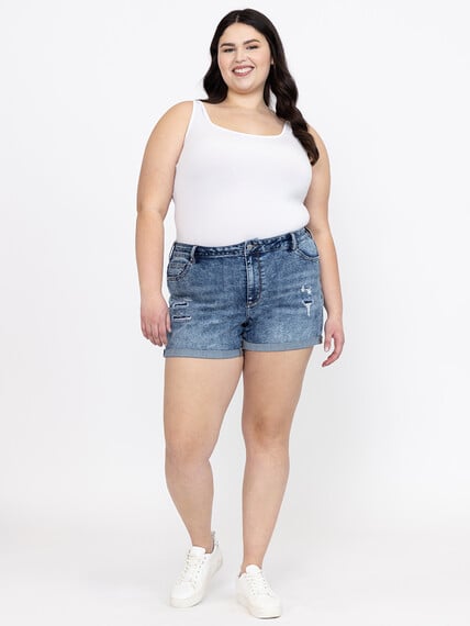 Women's Plus High Rise Rip & Repair Medium Wash Cuffed Shortie Women's Plus High Rise Rip & Repair Medium Wash Cuffed Shortie Image 1