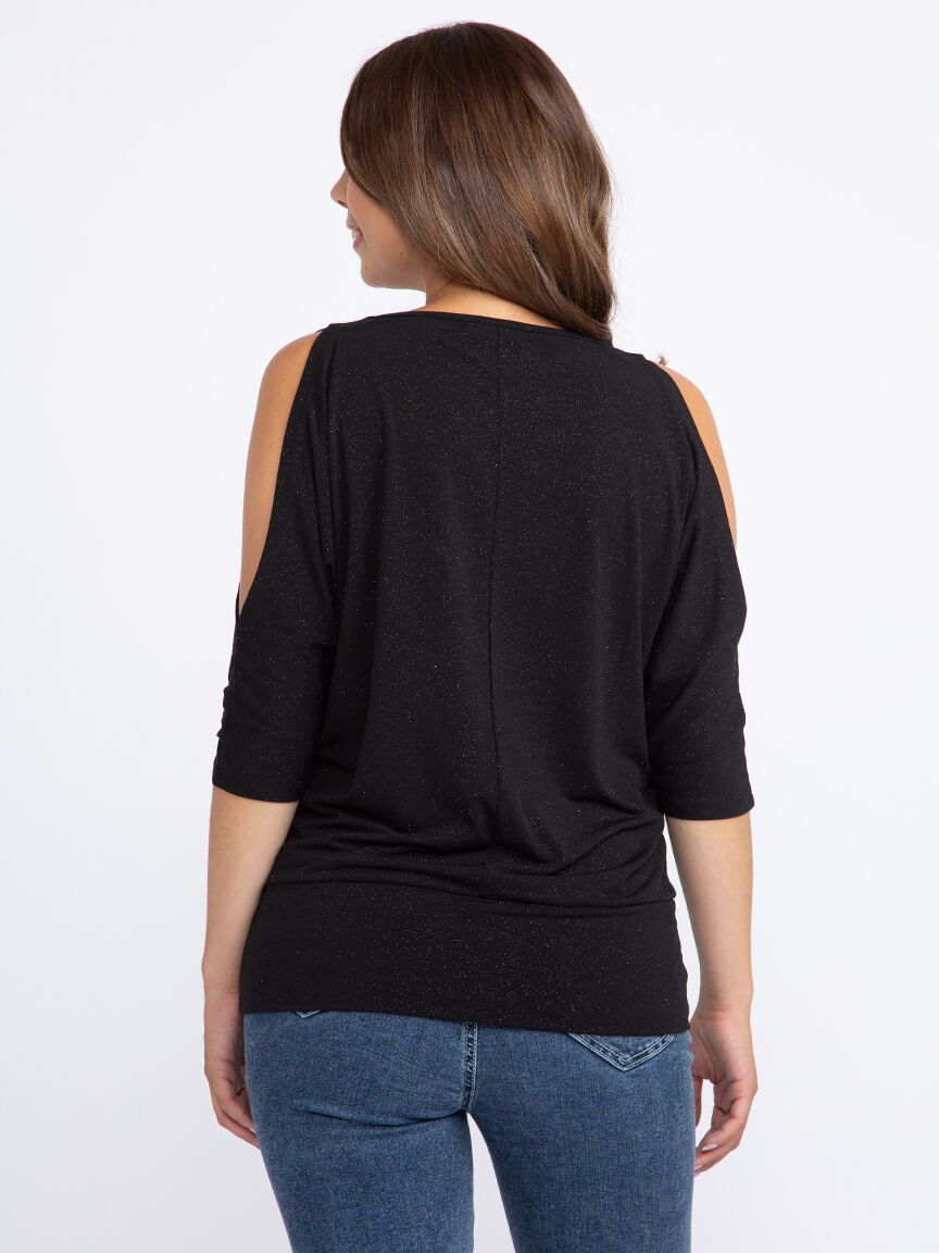 【MORE THAN BLACK】25SS★ SNAP V HALF SLEEVE Women's Shimmer Split Sleeve Top Warehouse One