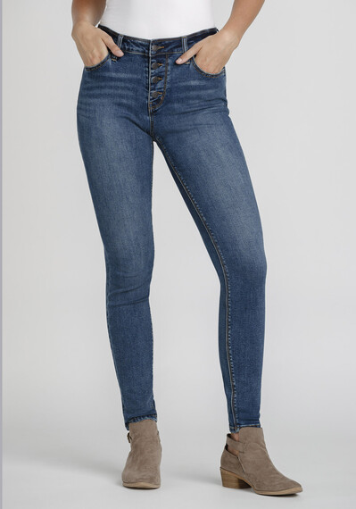 Women's Exposed Button Power Sculpt High Rise Skinny Jeans Image 1