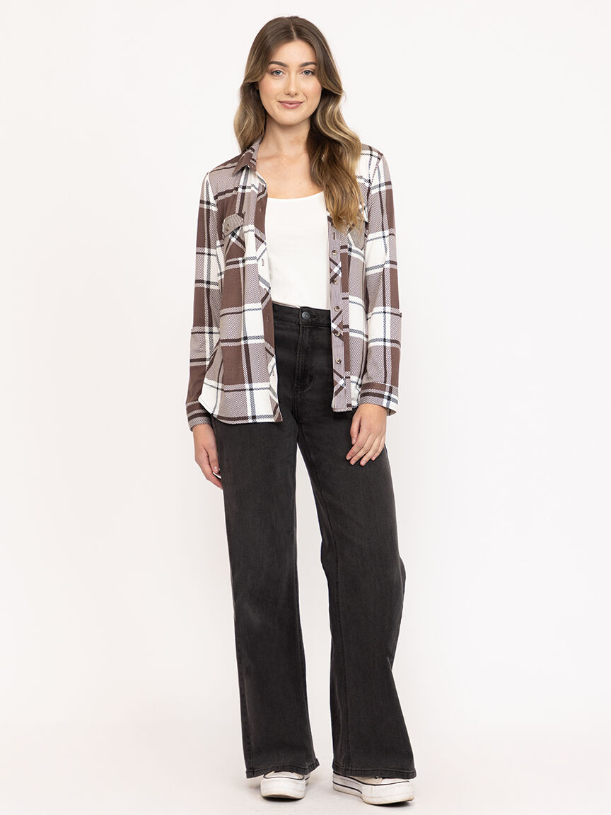 Women's Knit Plaid Shirt