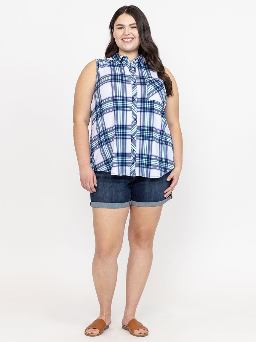 Women's Sleeveless Plaid Shirt
