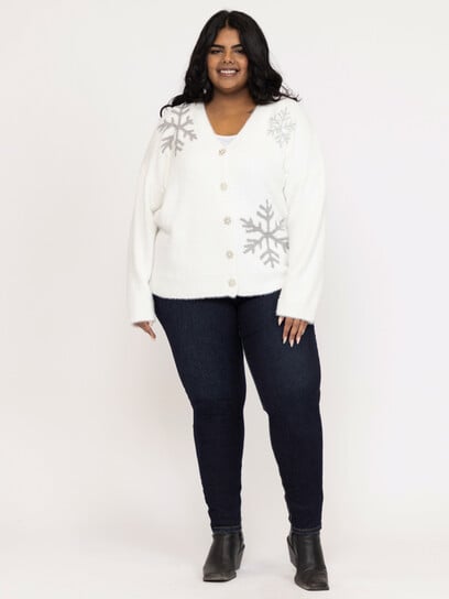 Women's Snowflake Button Front Cardigan Women's Snowflake Button Front Cardigan