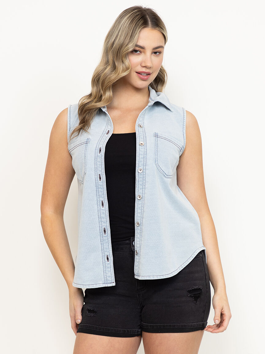 Women's Sleeveless Knit Denim Shirt