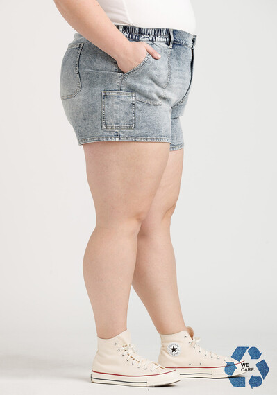 Women's Plus High Rise Elastic Waist Utility Jean Shortie Women's Plus High Rise Elastic Waist Utility Jean Shortie Image 3