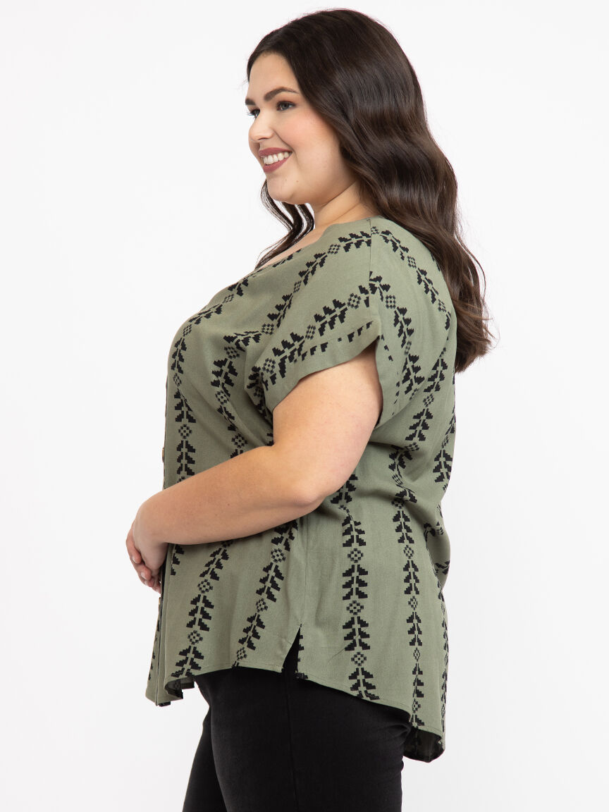 Women's Geo Button Front Top