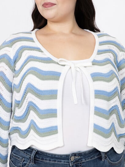 Women's Wave Stitch Tie Front Cardigan Women's Wave Stitch Tie Front Cardigan