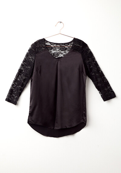 Women's Satin Blouse With Lace Sleeves Image 4