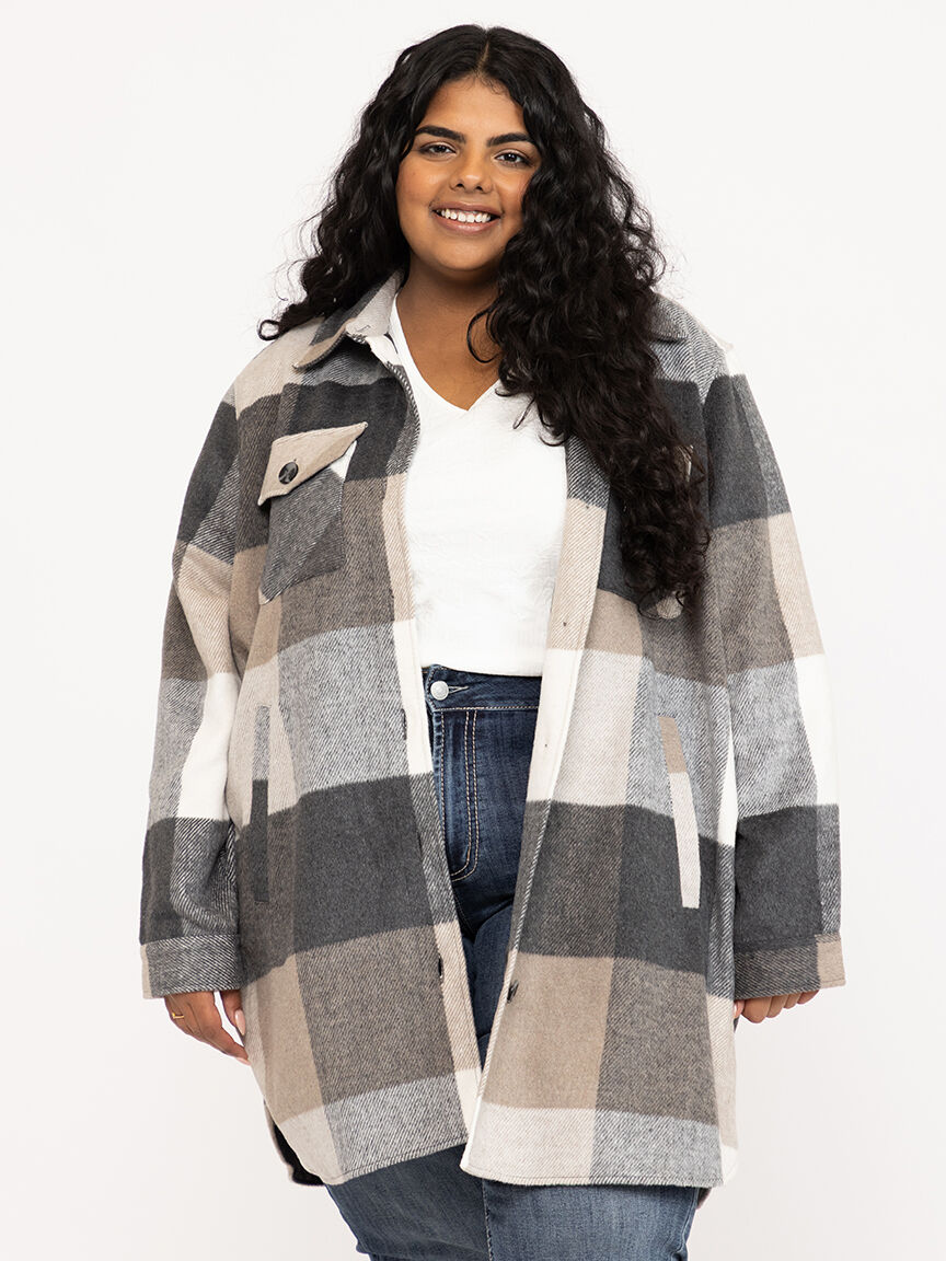 Women's Plaid Button Front Shacket Warehouse One