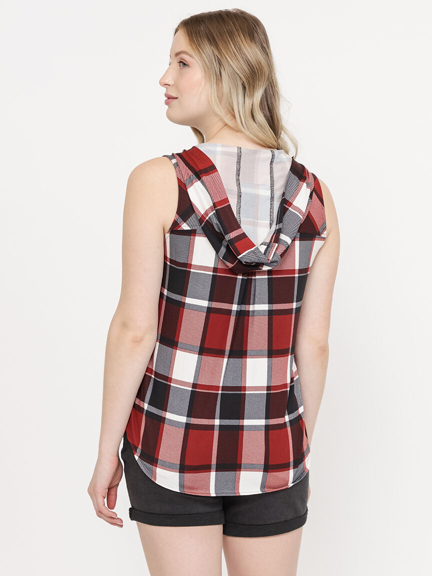 Women's Sleeveless Plaid Hoodie