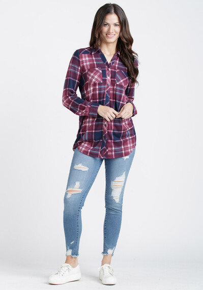 Women's Brushed Knit Plaid Tunic Shirt Image 3