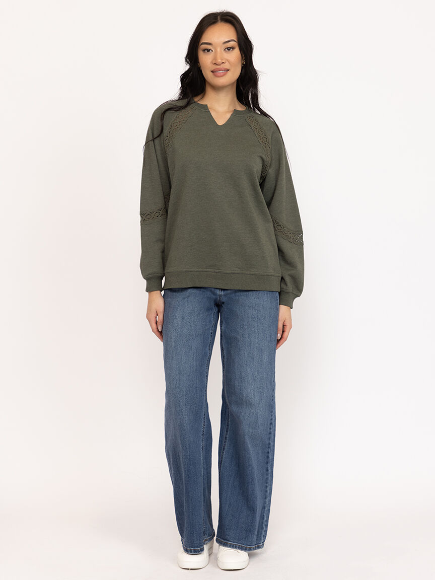 Women's Crochet Trim Sweatshirt