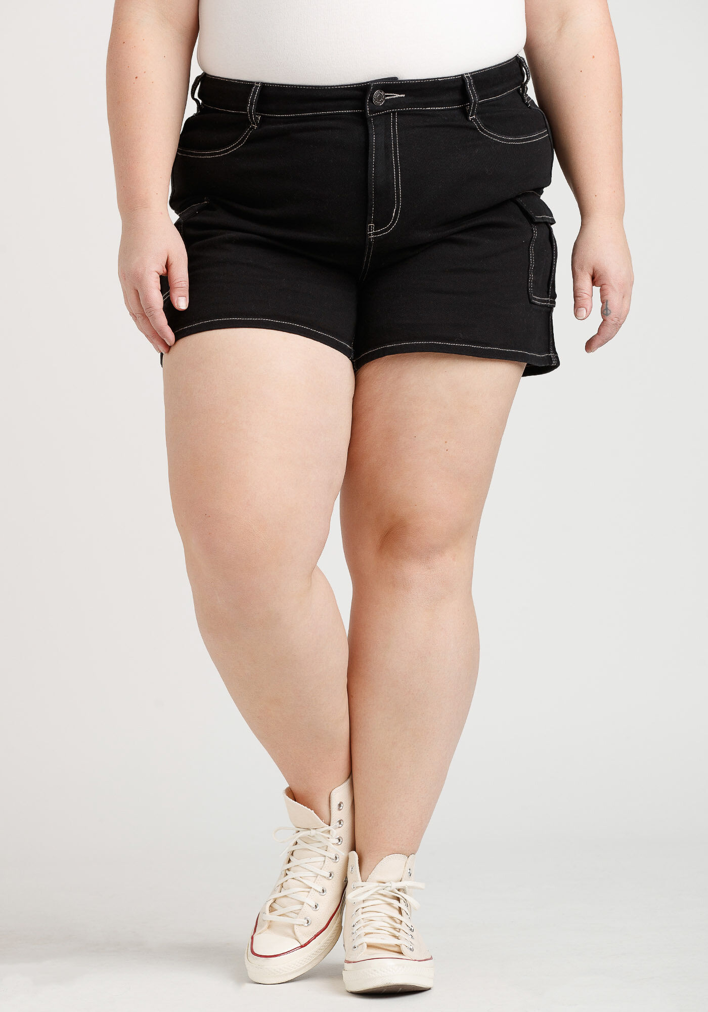 Women's Plus Stretch Twill Cargo Black Shortie Warehouse One