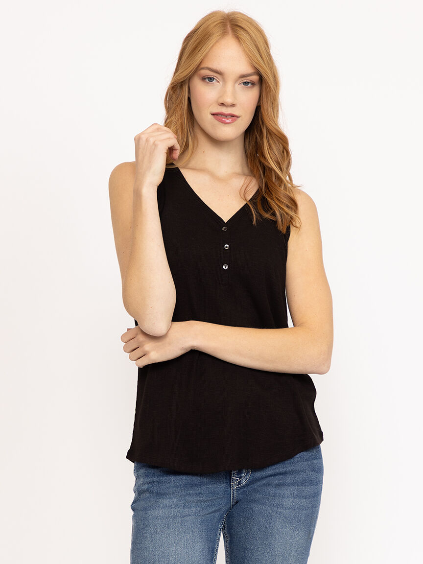Women's Ribbed Henley Tank