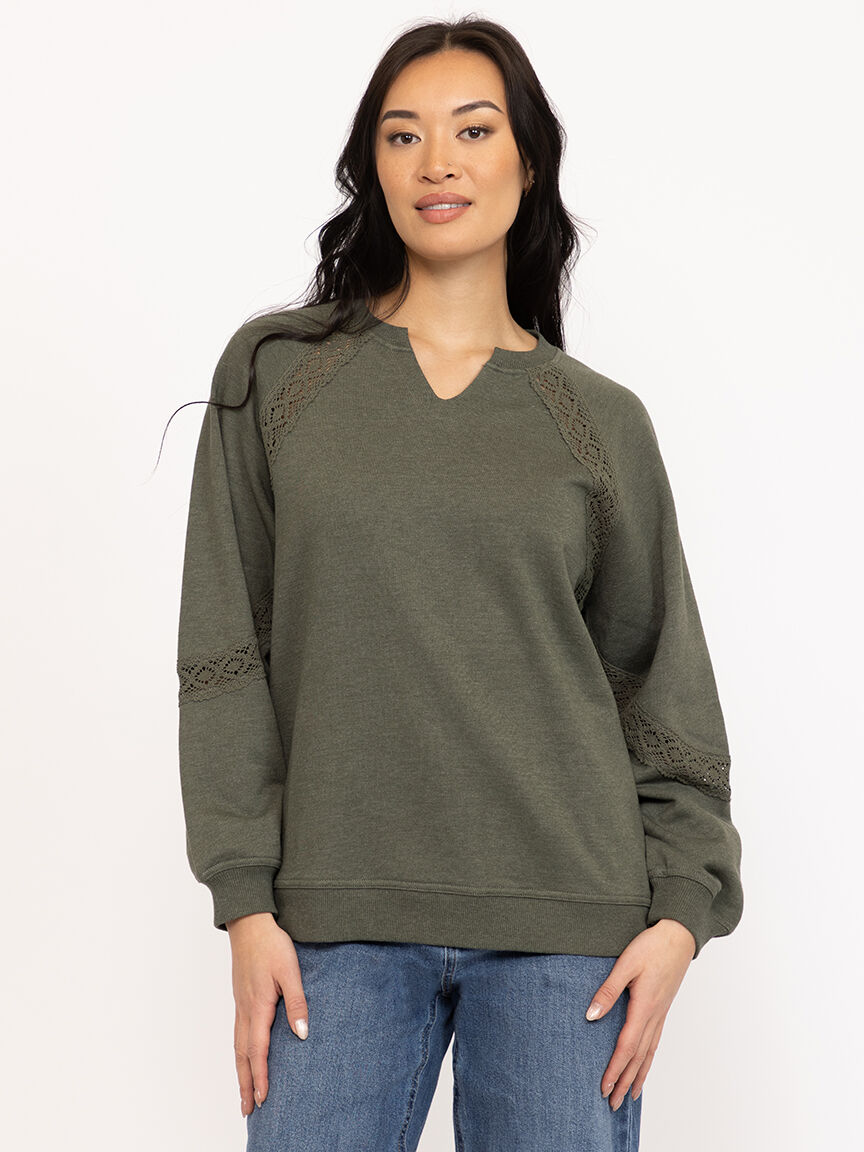 Women's Crochet Trim Sweatshirt