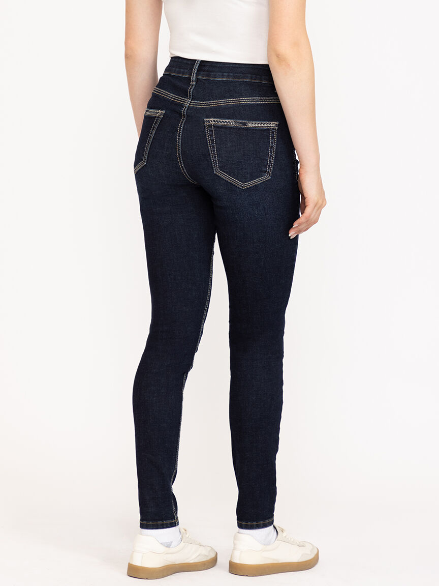 Women's Dark Wash Thick Stitch Skinny Jeans