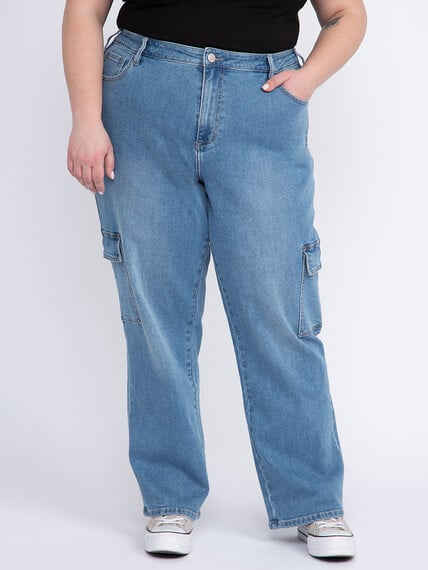 Women's Plus High Rise 90's Loose Cargo Jeans Image 2