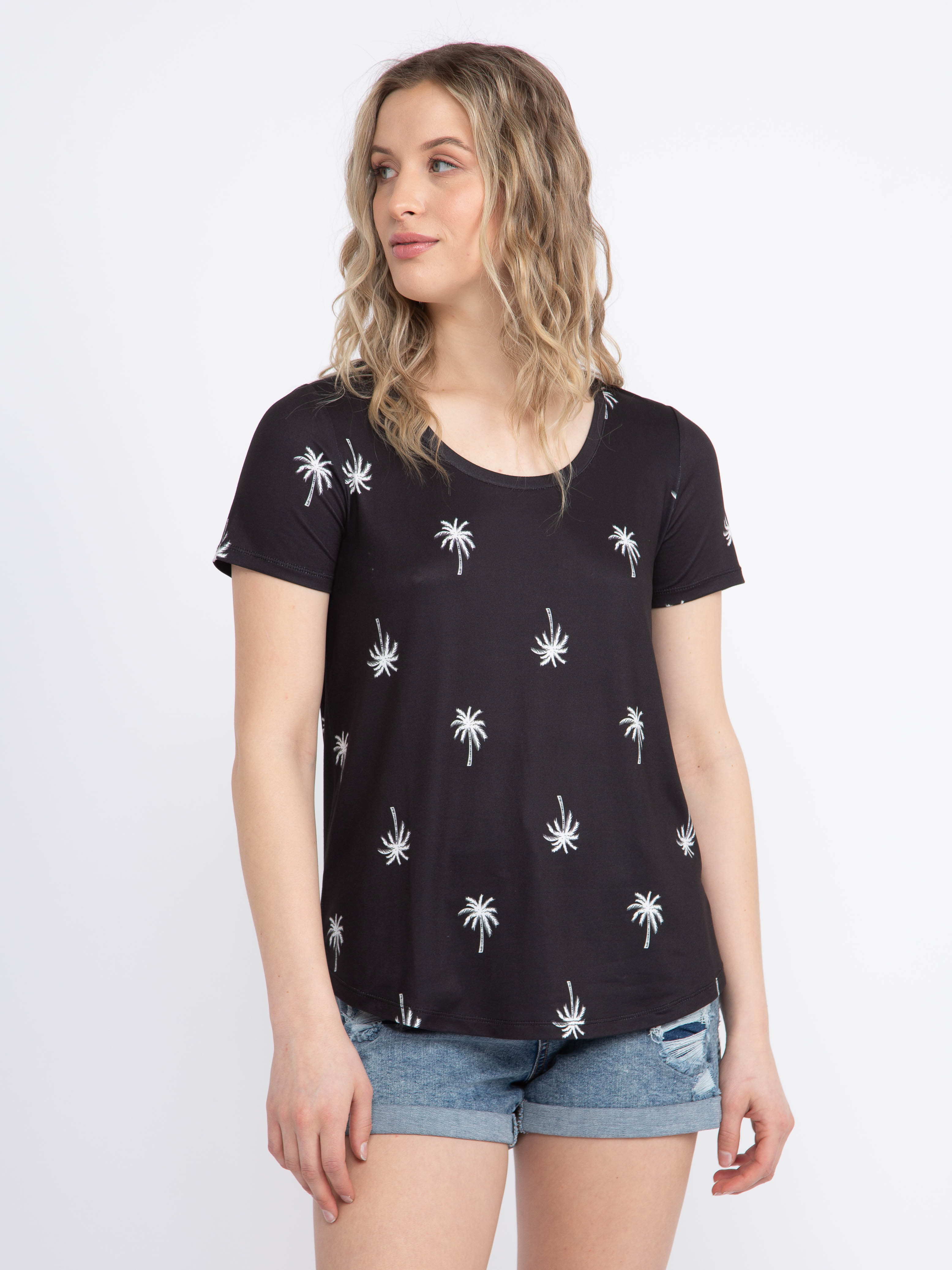 Palm Tree Tie Neck Blouse (TOP ONLY) main image 1