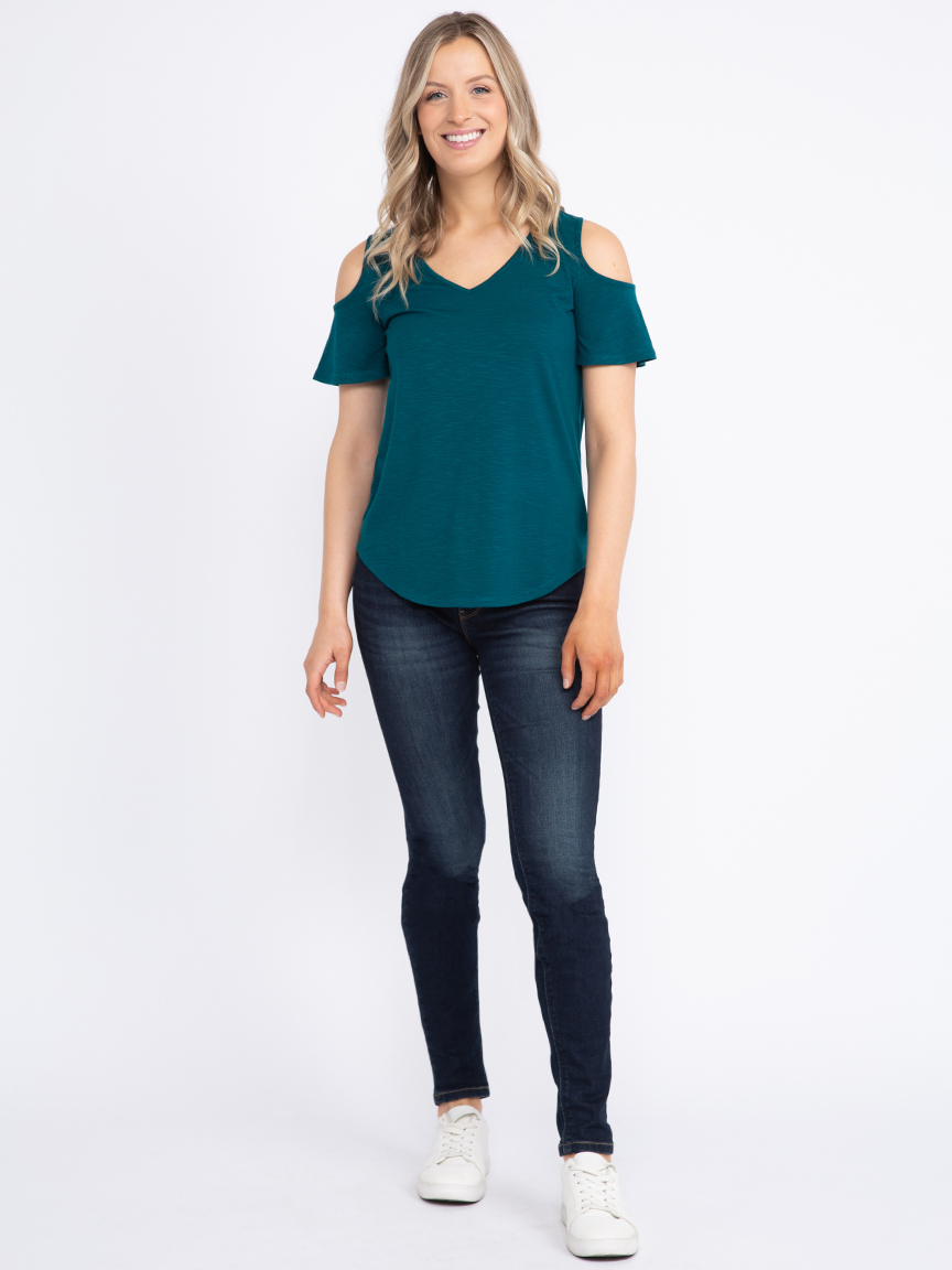 Women's V-Neck Cold Shoulder Tee