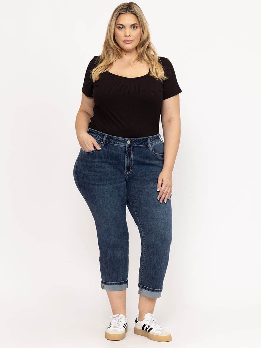 Women's Plus Medium Dark Wash Cuffed Girlfriend Jeans