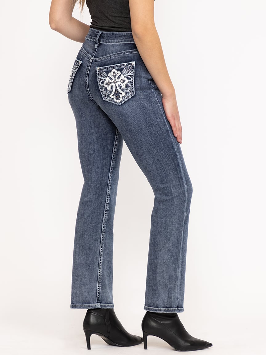 Women's Medium Dark Wash Cross Embellis