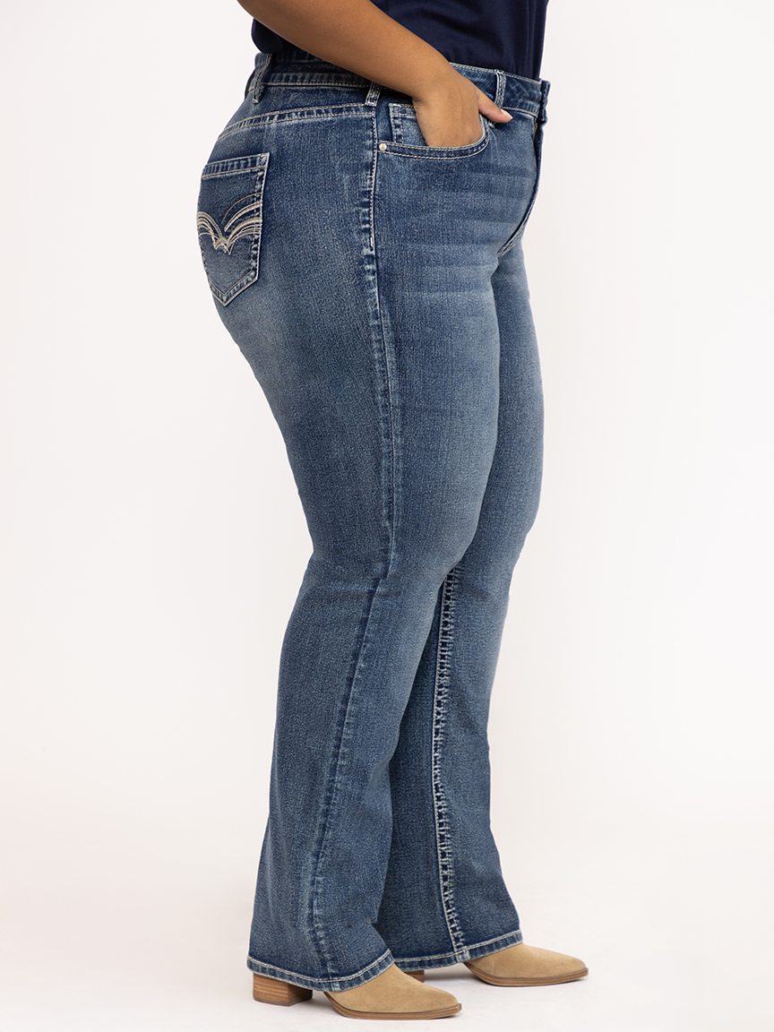 Women's Plus Medium Wash Straight Leg Jeans Warehouse One