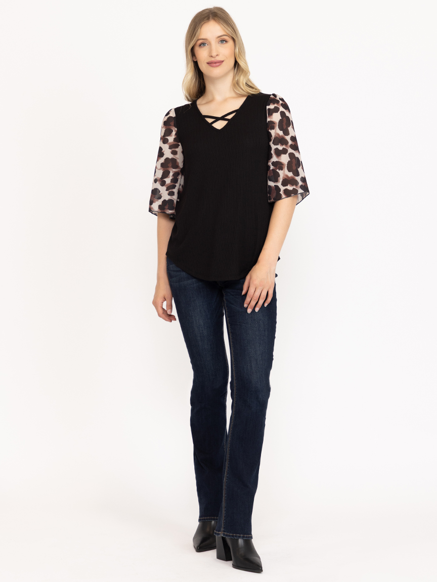 Women's Leopard Flutter Sleeve Top