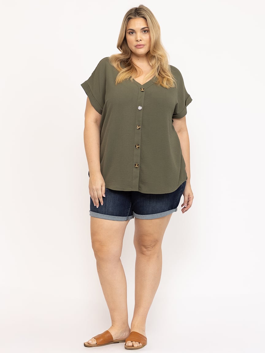 Women's Solid Button Front Top