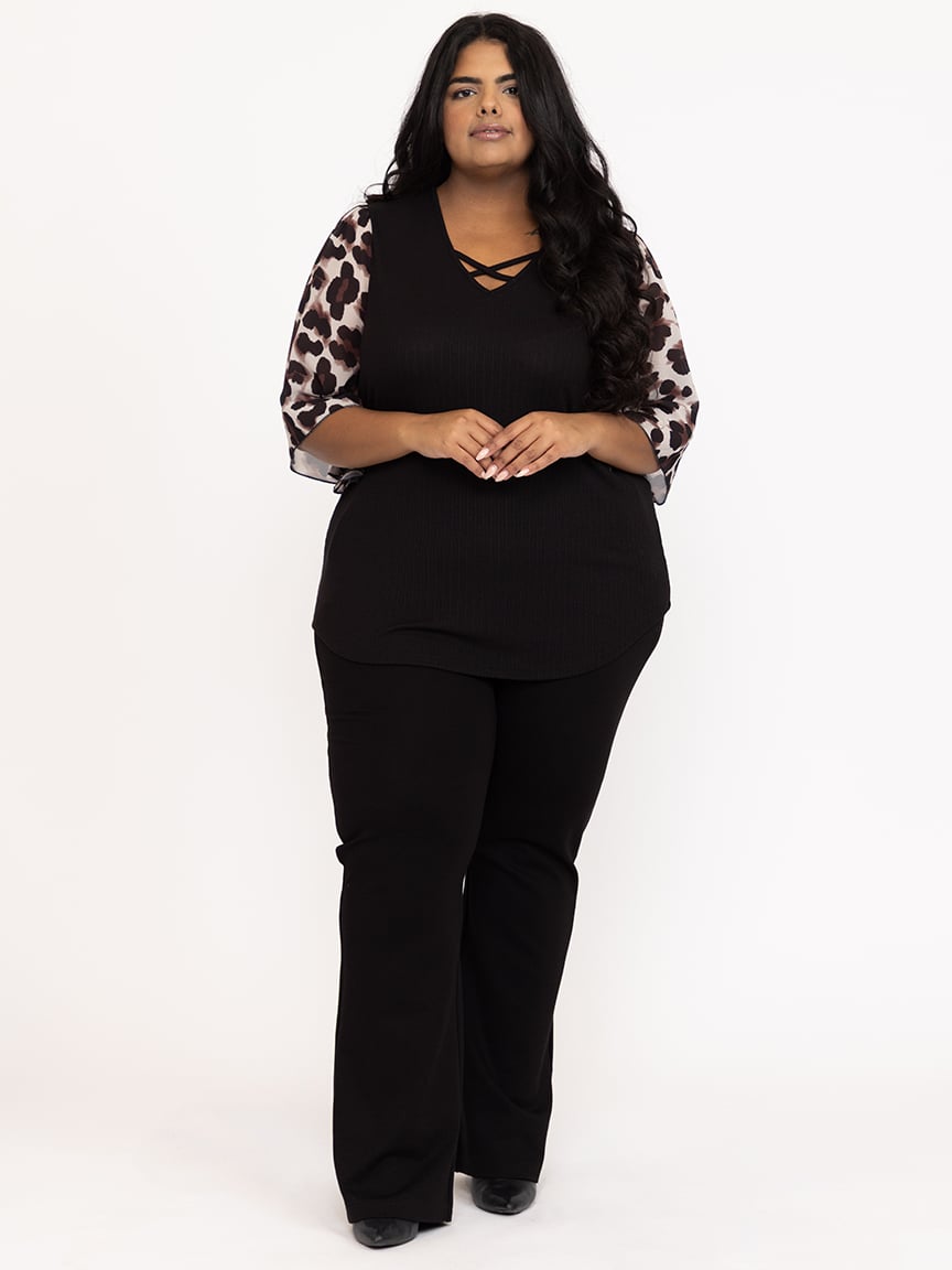 Women's Leopard Flutter Sleeve Top