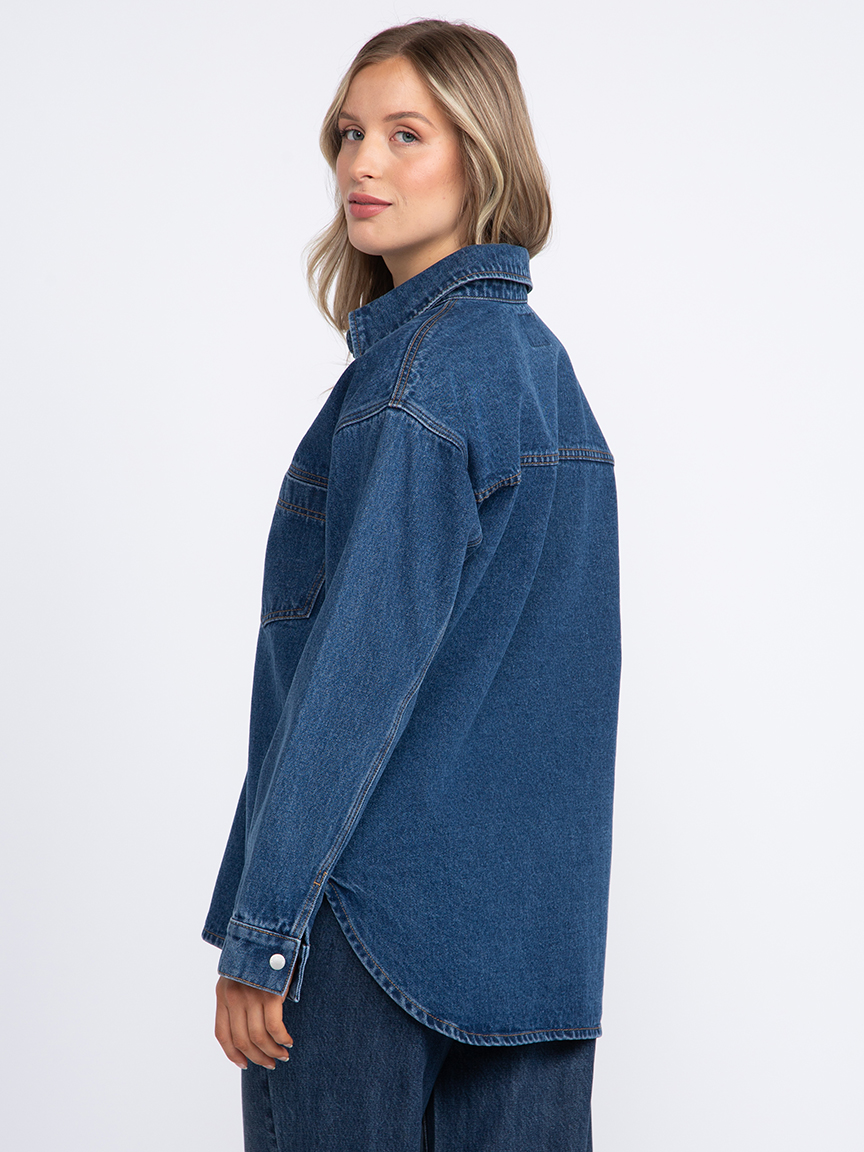 Dex Rounded Hem Denim Shacket Medium Blue Underground Clothing