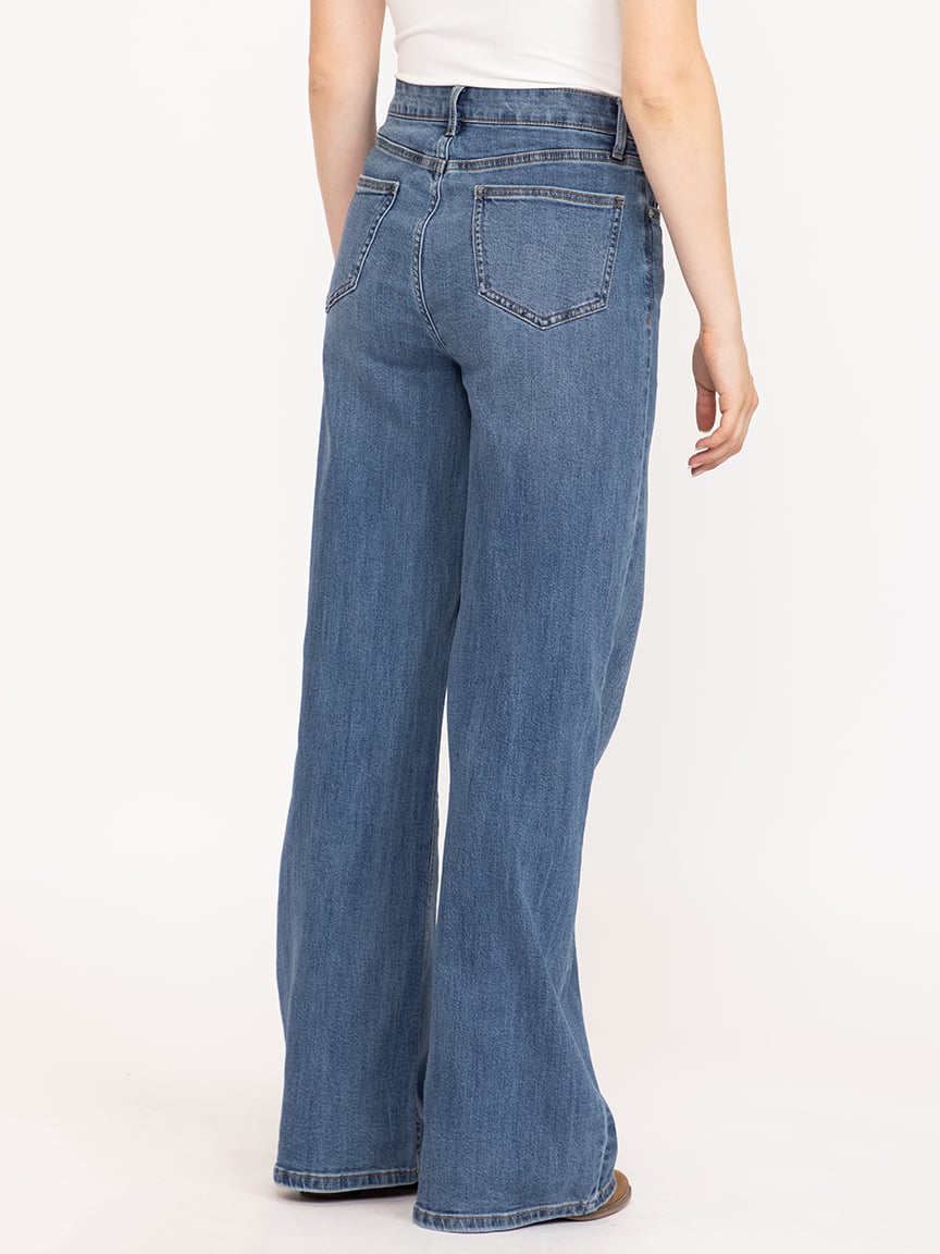 Women's High Rise Medium Dark Wide Leg Jeans