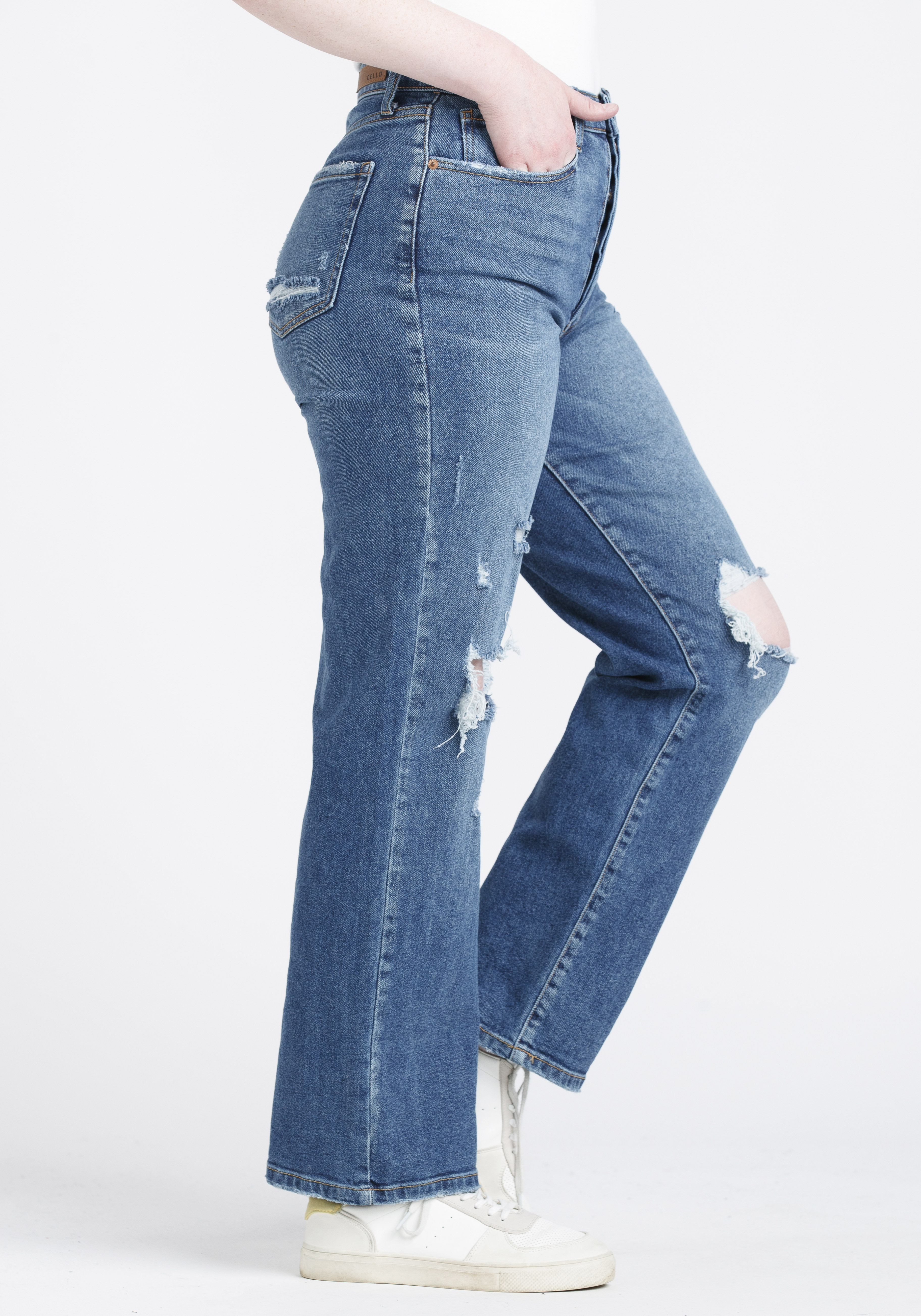 Women's Super High Rise Destroyed Dad Jean Warehouse One