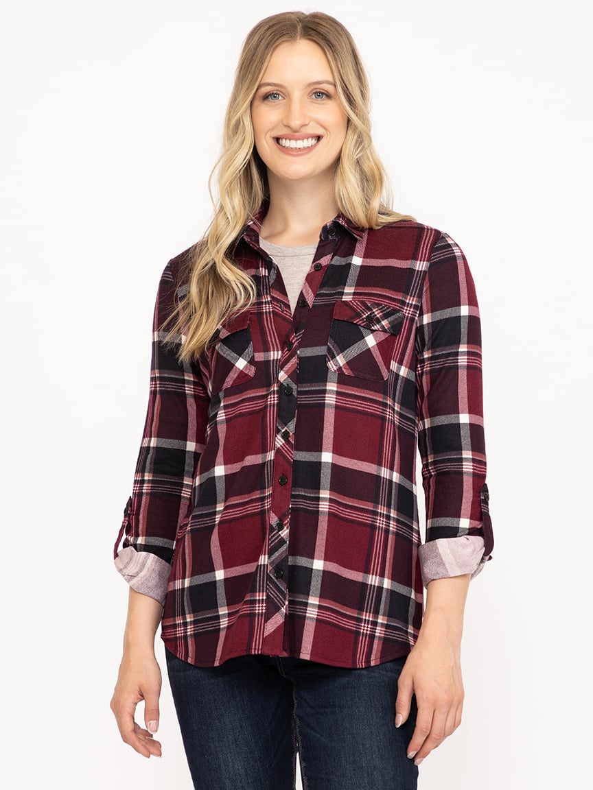 Women's Brushed Knit Plaid Shirt