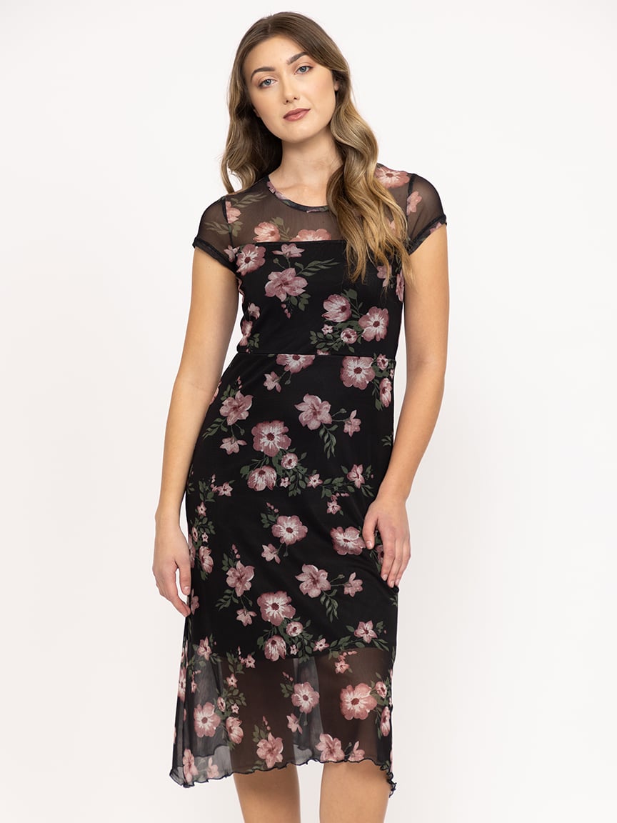 Women's Mesh Floral Midi Dress