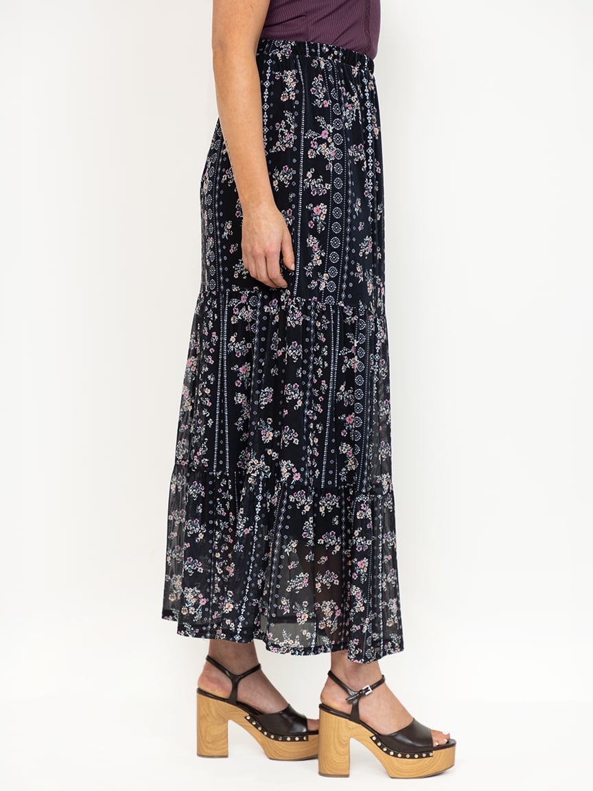 Women's Floral Mesh Maxi Skirt