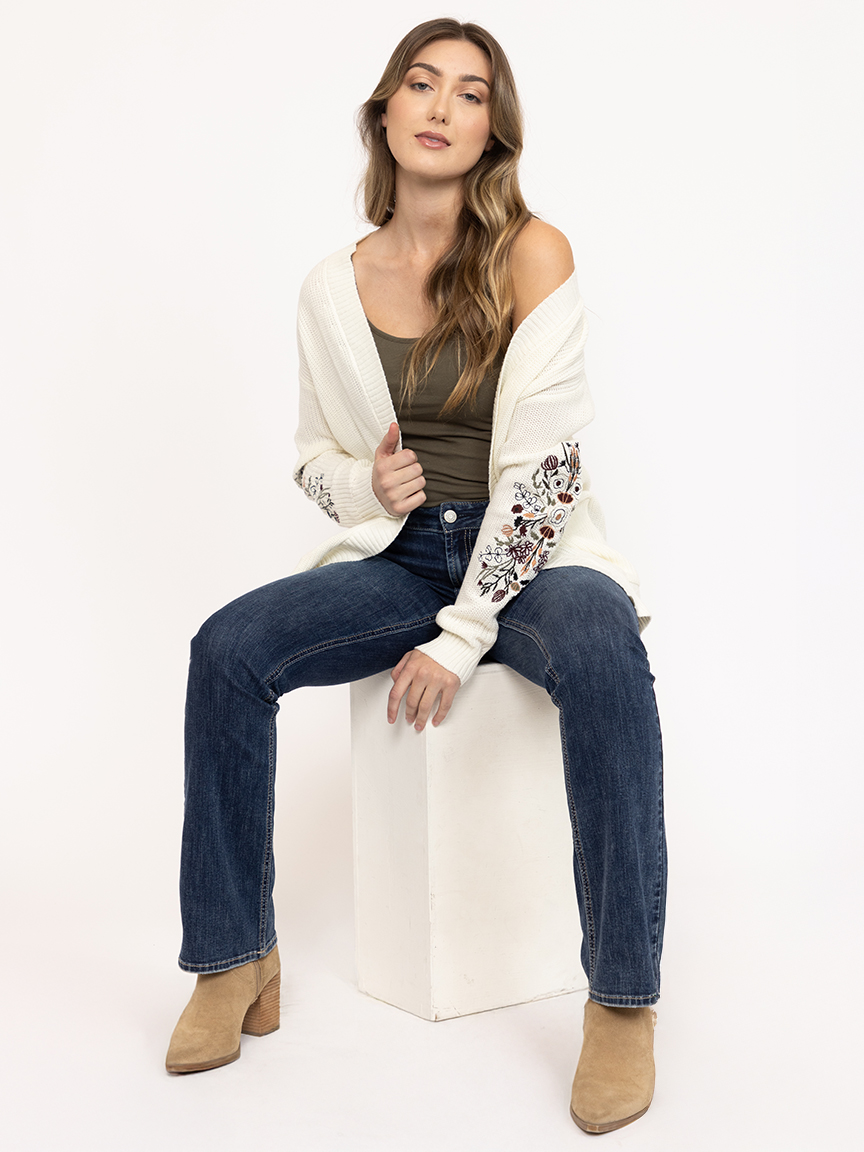 Women's Ribbed Cardigan With Embroidery