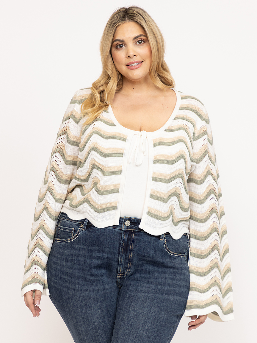 Women's Wave Stitch Tie Front Cardigan