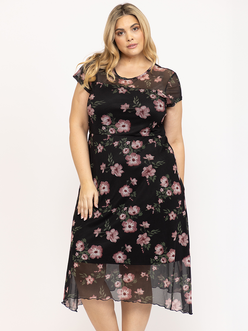 Women's Mesh Floral Midi Dress