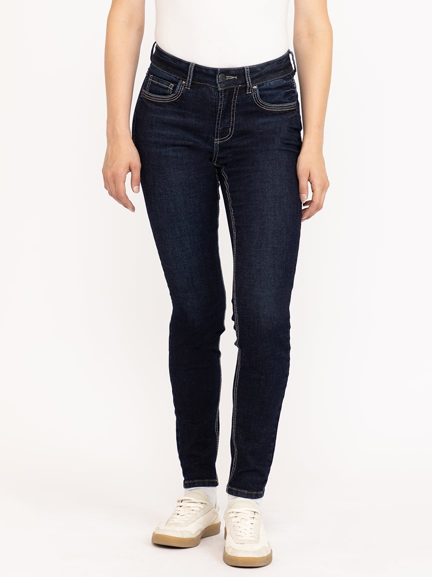 Women's Dark Wash Thick Stitch Skinny Jean