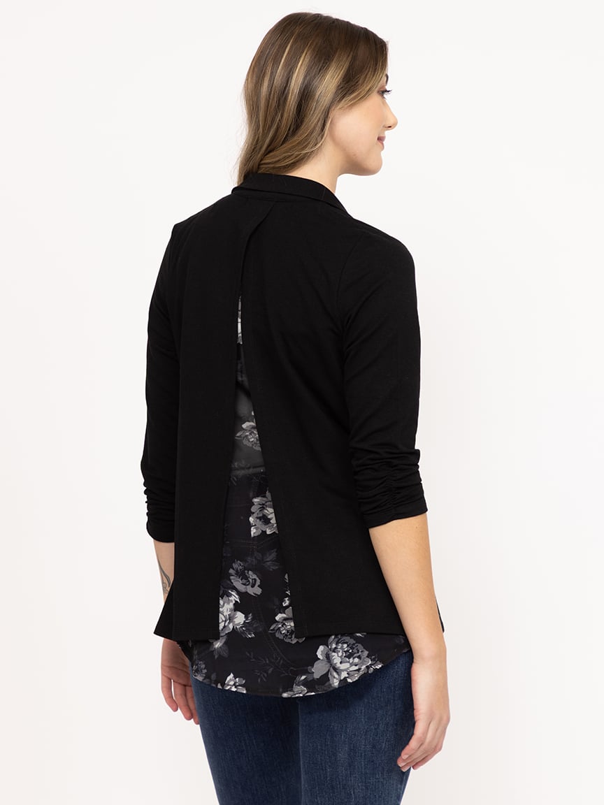 Women's Floral Chiffon Back Blazer