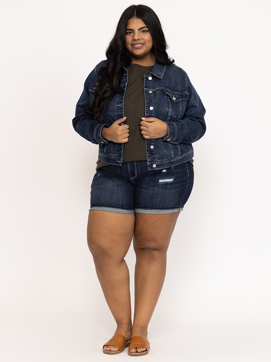 Women's Plus Cuffed Distress Midi Short