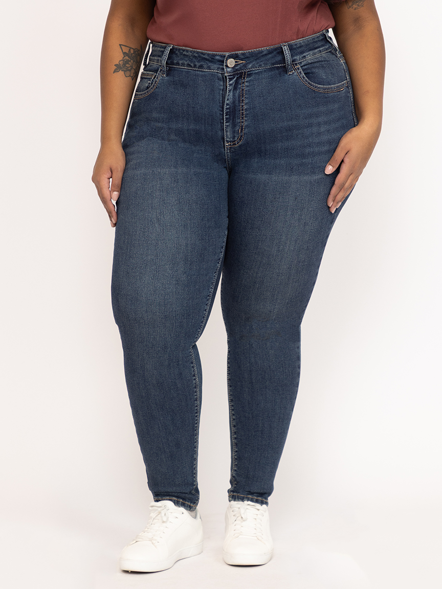 Women's Plus Medium Wash 2 Tone Stitch Skinny Jeans