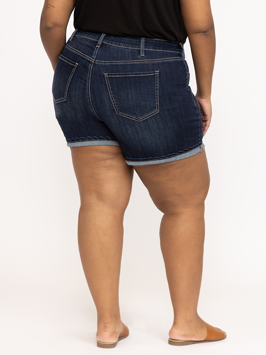 Women's Plus Cuffed Distress Midi Short