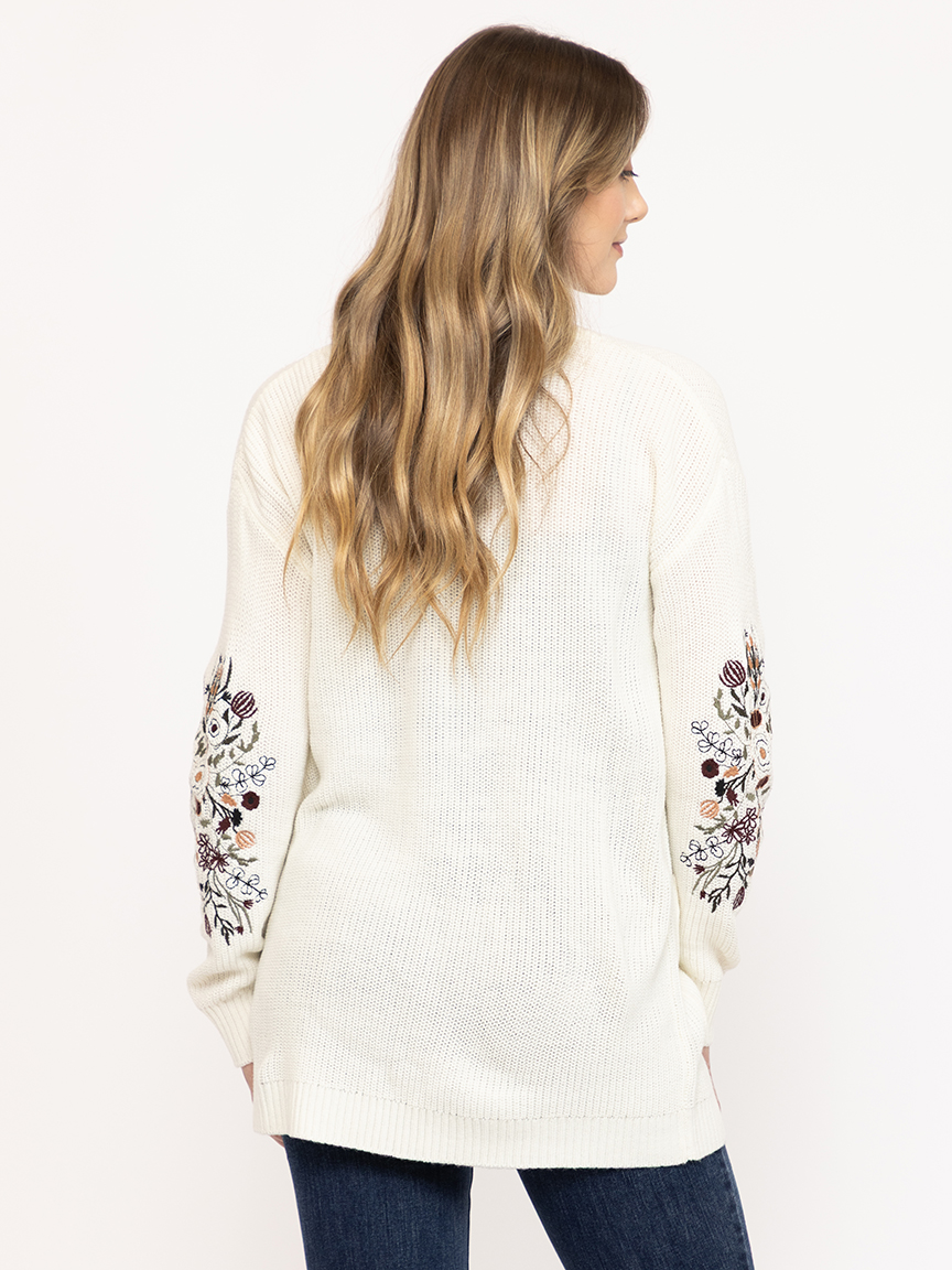 Women's Ribbed Cardigan With Embroidery
