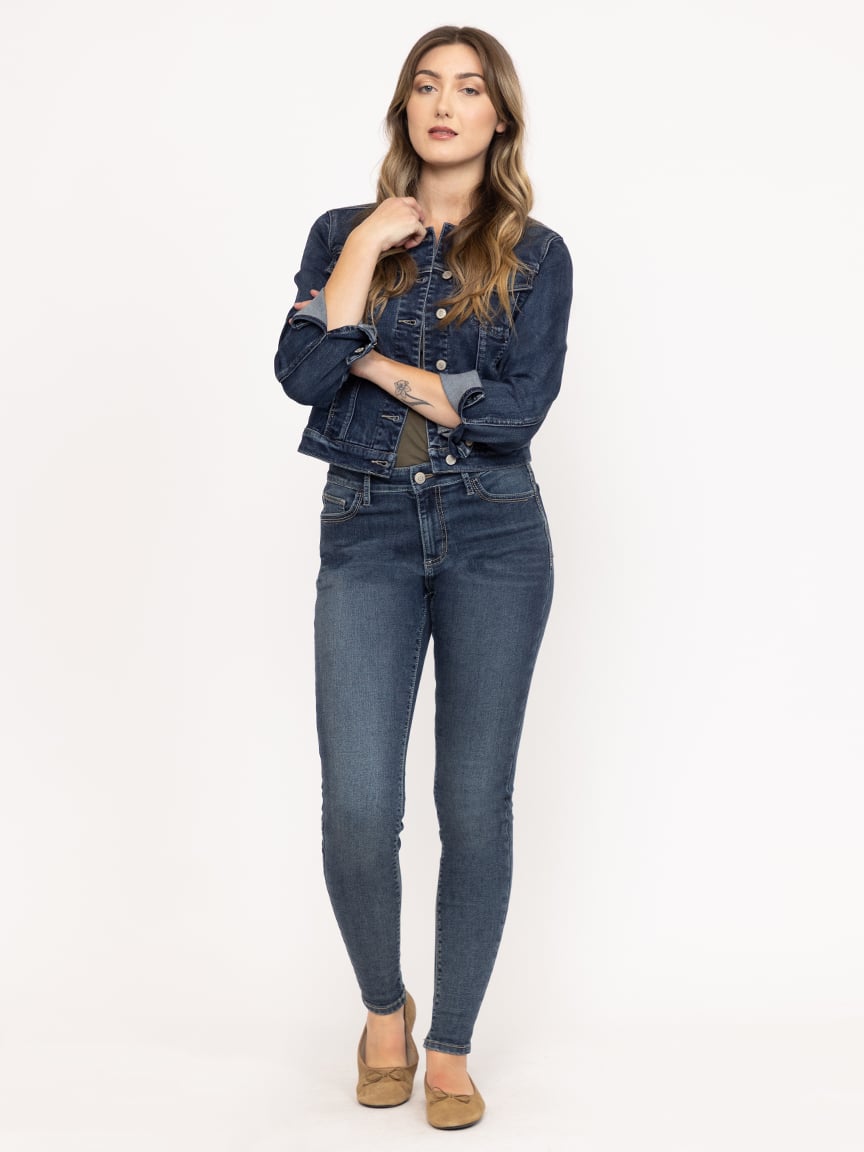 Women's Medium Wash 2 Tone Stitch Skinny Jeans