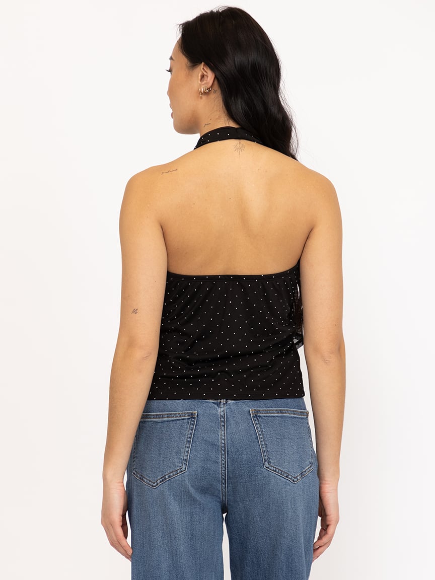 Women's Studded Mesh Halter Tank